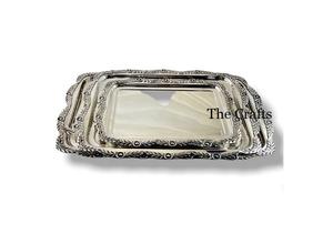 Ensemble de trois plateaux de service à dessert en acier inoxydable Design classique plateau de service au chocolat couleur argent et or - Product Image 6