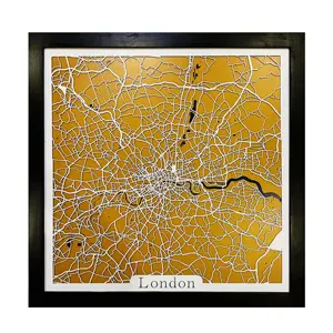 Carte de ville en bois 3D personnalisée Cadeaux de géographie pour décoration murale de bureau Carte de la ville de Londres en bois découpée au laser pour décoration murale
