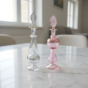 ขวดน้ำหอม LW71 งานฝีมือเป่าแก้วแบบอียิปต์โบราณ ขนาด 12 มล. ขวดใสพร้อมจุกแก้วรูปดอกบัวสีชมพูแกะสลักด้วยมือ - Product Image 2