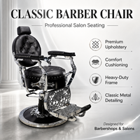 Fauteuil de Barbier Vintage Noir Hydraulique avec Piétement Chromé, Repose-Pieds Décoratif et Design en Cuir Riveté