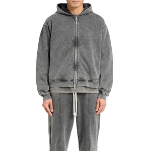 High Quality Customized Zip up Vintage Washed Pullover Wide Leg <b>Pant</b> Set Loose Boxy Cropped Man Hoodie - Product Image 1