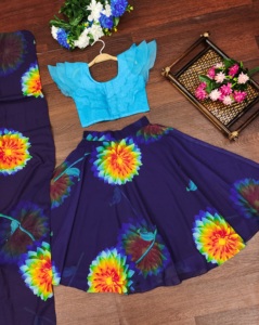 Shoryam Fashion Girls Lehenga Choli ethnique bleu entièrement cousu, Choli à volants superposés, Jupe en organza fleuri, Vêtement de fête pour enfants - Product Image 2