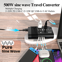 FOXCAN 500W Onduleur Sinusoïdal 100-120V Transformateur de Tension Convertisseur de Voyage CA 2USB-C+2USB-A Adaptateur d'Alimentation pour Ordinateur Portable, Appareil Photo, Écouteurs