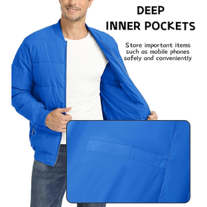 Chaqueta de bombardero acolchada de invierno para hombre, Abrigo acolchado con cierre de cremallera y frente a presión, prendas de vestir informales a prueba de viento - Product Image 5