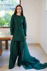 Nouveau concepteur 3 pièces vêtements de fête Look haut Farshi Salwar & Dupatta crêpe soie avec offres travail à la main séquence Multi aiguille broderie - Product Image 4