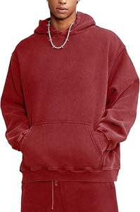 Sudadera con capucha de lana de algodón lavado con ácido para hombre, estilo de ajuste relajado, jersey de calle de algodón lavado con ácido grueso - Product Image 4
