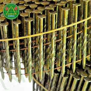 Clous de palette en bobine de fil de fer OEM 15-16 degrés 1-1/4 "14000 pièces pour la fabrication de palettes, anneau/tige lisse/vis, revêtement de couleur jaune - Product Image 5