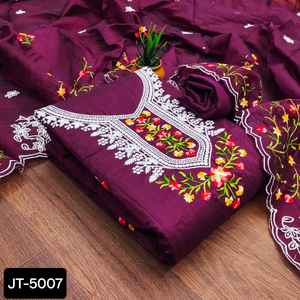 Vêtements ethniques indiens Semi Modal avec belle robe de travail Multi et séquence avec bordure en dentelle et ensemble Dupatta semi-modal - Product Image 4