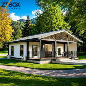 ZYBOX Maison conteneur extensible 20ft 40ft, toit à pignon jaune tournesol, porche blanc, préfabriquée, pour jardin, Airbnb, cabane, habitation - Product Image 1