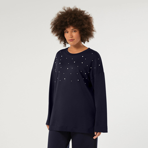 Look vintage surdimensionné doux chaud strass col rond sweat femmes lavage à l'acide polaire coton pull respirant Streetwear - Product Image 1