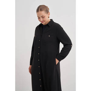 <b>Black</b> <b>Dress</b> <b>with</b> Comfortable Epaulet <b>Button</b> Detail - Product Image 3