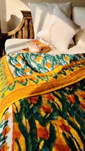 Tendencia de alta calidad tradicional 90X108 "200 GSM relleno de algodón amarillo tulipán bloque estampado Reversible Jaipuri edredón cosido a mano - Product Image 5