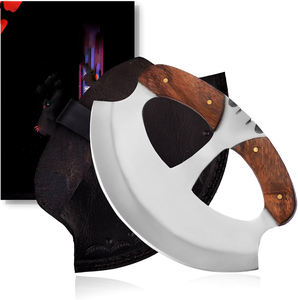 Cuchillo Ulu hecho a mano con Funda de cuero, cuchillo cortador de pizza multiusos con mango de madera - Product Image 5