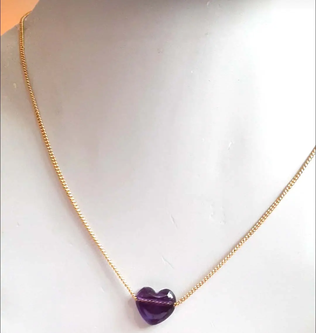 Sehr schöne glatte Herzform Cabochon Amethyst Edelsteine Halskette Liebes schmuck Silber vergoldete kurzkettige Halskette