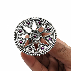 Sólido 925 plata esterlina oxidada rubí natural piedra preciosa aspecto artesanal anillo étnico hecho a mano joyería Bohemia proveedores al por mayor - Product Image 3