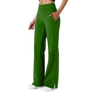 Trendy Solid Flare Leggings <b>Women</b> Casual Fit Breathable Lightweight Yoga Pants Elastic Waist Spandex/<b>Nylon</b> <b>for</b> Streetwear - Product Image 4