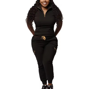 Round Neck Scrubs Uniforms Sets With Attached Short Sleeve Design And High Stand Collar For <b>Clean</b> Lab Style - Product Image 1