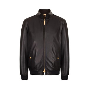 Veste classique en cuir de veau pour hommes de haute qualité Mode britannique avec veste courte en cuir véritable Noir Col montant Tissu en toile - Product Image 4