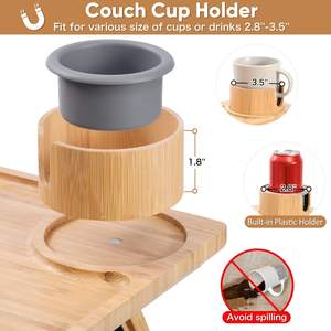 <b>Sofa</b> Arm <b>Tray</b> Bamboo Couch Arm Table with Couch Cup Holder Foldable Armrest <b>Tray</b> Clip on Wide Couches for Eating Drinks - Product Image 3