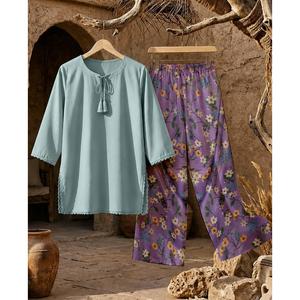 Conjunto Básico de Dos Piezas para Mujer MUZANG, Material de Lino Puro - Product Image 1