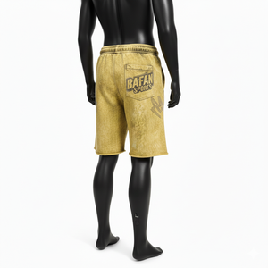 Shorts en coton French Terry épais 340 GSM, délavés à l'acide, jaunes, avec logo clouté, pour homme - Product Image 5