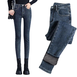 Jeans Casuales de Cintura Media para Mujer, Lavados, Antiarrugas, Impermeables, Térmicos, Cálidos para Invierno, de Felpa, Elásticos, Rectos, de Forro Polar, Retro para Estudiantes - Product Image 6