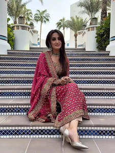 Embroidered Acrylic <b>Chiffon</b> <b>Long</b> <b>Sleeve</b> Anarkali Lehenga Choli with Handcrafted Embellishment Sun Protection Women Party Wear - Product Image 2