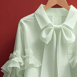 Blusas dulces de algodón para mujer, camisas Vintage de manga larga con vendaje, blusa holgada de otoño con lazo de Color sólido - Product Image 3