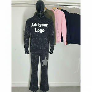 Conjuntos de Sudadera con Capucha y Pantalones Deportivos Anchos con Estampado Serigrafiado, Bordado con Apliques de Pedrería Personalizados para Hombre - Product Image 1