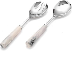 Excellent Quality Salad Server Wooden Handle Stainless Steel Spoon Fork Set <b>Cookware</b> Tableware <b>Kitchen</b> Tools Silverware Cutlery - Product Image 6