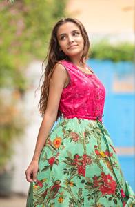 Robe Nerina imprimée à la main, robe bohème en coton, robe décontractée, occasionnelle, vacances, été, florale, turquoise, rose - Product Image 3