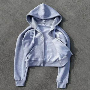 Ensemble de survêtement décontracté pour homme de haute qualité, pantalon de jogging évasé et sweat à capuche avec fermeture éclair, orné de strass, respirant et écologique - Product Image 3