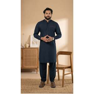 Camisa Casual Azul Marino para Hombre Nadeem Kurta A-8, Técnica de Teñido Liso - Product Image 5