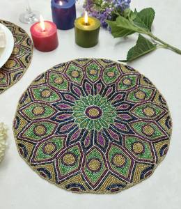Glass Beaded Round Placemat 15'' Inch Eco-Friendly Modern Luxury Dining Tableware <b>Mat</b> for Parties and Weddings - Product Image 6