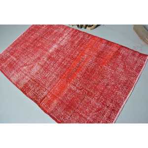 Turkish Area Rug 4x6.4 ft, <b>Red</b> Floral Vintage <b>Wool</b> Rug - Product Image 4
