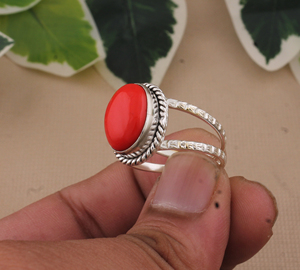 แหวนเงินสเตอร์ลิง925พร้อมปะการังแดงทรงไข่เครื่องประดับโบโฮทำด้วยมือแหวนโซลิแทร์ของขวัญสำหรับผู้หญิง - Product Image 3
