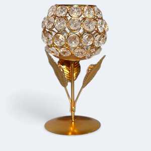 Elegante portavelas de metal chapado en oro y cristal para té, decoración navideña para el hogar para fiestas y bodas - Product Image 1