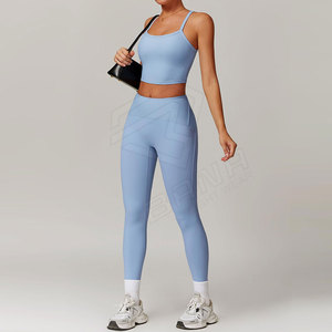 Ensemble de sport et yoga deux pièces pour femme, taille haute, respirant, en Spandex/Nylon, avec soutien-gorge de sport en TISSU INNOSOULANT, faible MOQ - Product Image 2