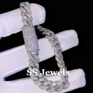 12mm Iced Tennis Round Brilliant Cut Moissanite Claw Setting 925 Silver Rhodium Plated Hip Hop Bracelet pour homme - Product Image 4