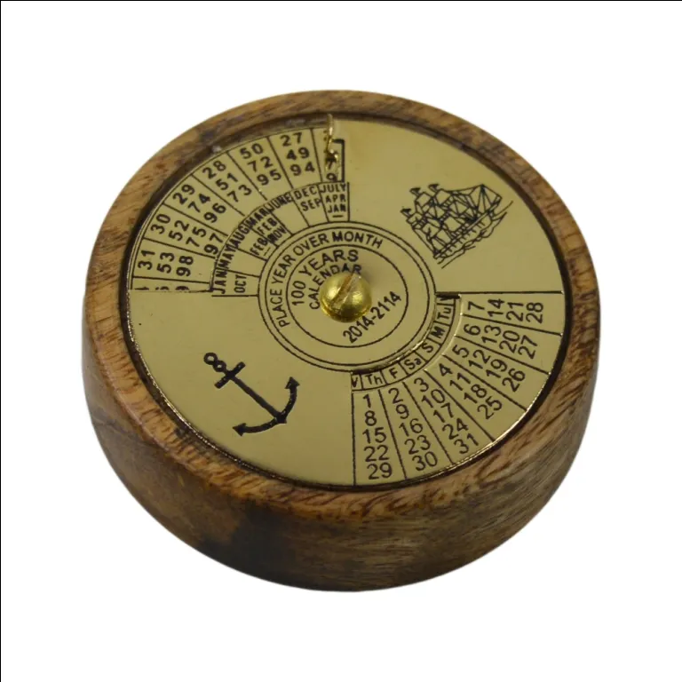 Kombi kalender aus Messing und Holz 100 Jahre Nautischer Kalender Marine Travelling Item Papier gewicht Geschenk Antiker Ewiger Kalender