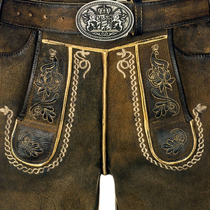 2025 nuevo conjunto de disfraz de Lederhosen Kniebund bávaro para hombres pantalones cortos de cuero bordados decoración Floral estilo Oktoberfest sólido - Product Image 4