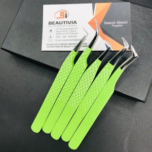 Pinzas de extensión de pestañas de acero inoxidable con purpurina verde neón y plata de etiqueta privada Pinzas de pestañas de Punta puntiaguda personalizables - Product Image 3