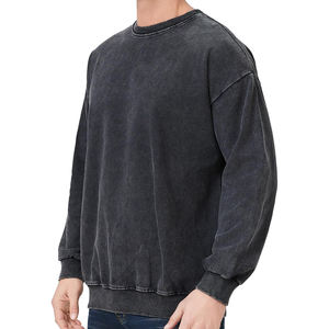 Produit professionnel motif solide lavage à l'acide Anti-rétrécissement O cou personnalisé grande taille 100% coton sweat pour hommes - Product Image 2