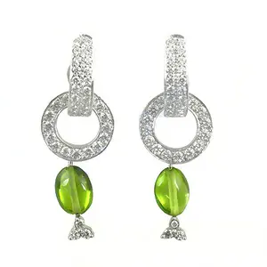 Women's Silver Tassel Dangle <b>Earrings</b> with <b>Green</b> Pearl Stone Trendy Vintage Religious Fashion Jewelry for Parties - Product Image 3