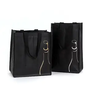 Katlanabilir katlanabilir hafif ve dayanıklı özel sipariş dikişsiz kaplama tote çanta şarap çantası bölücüler kumaş ile polipropilen lamine pp