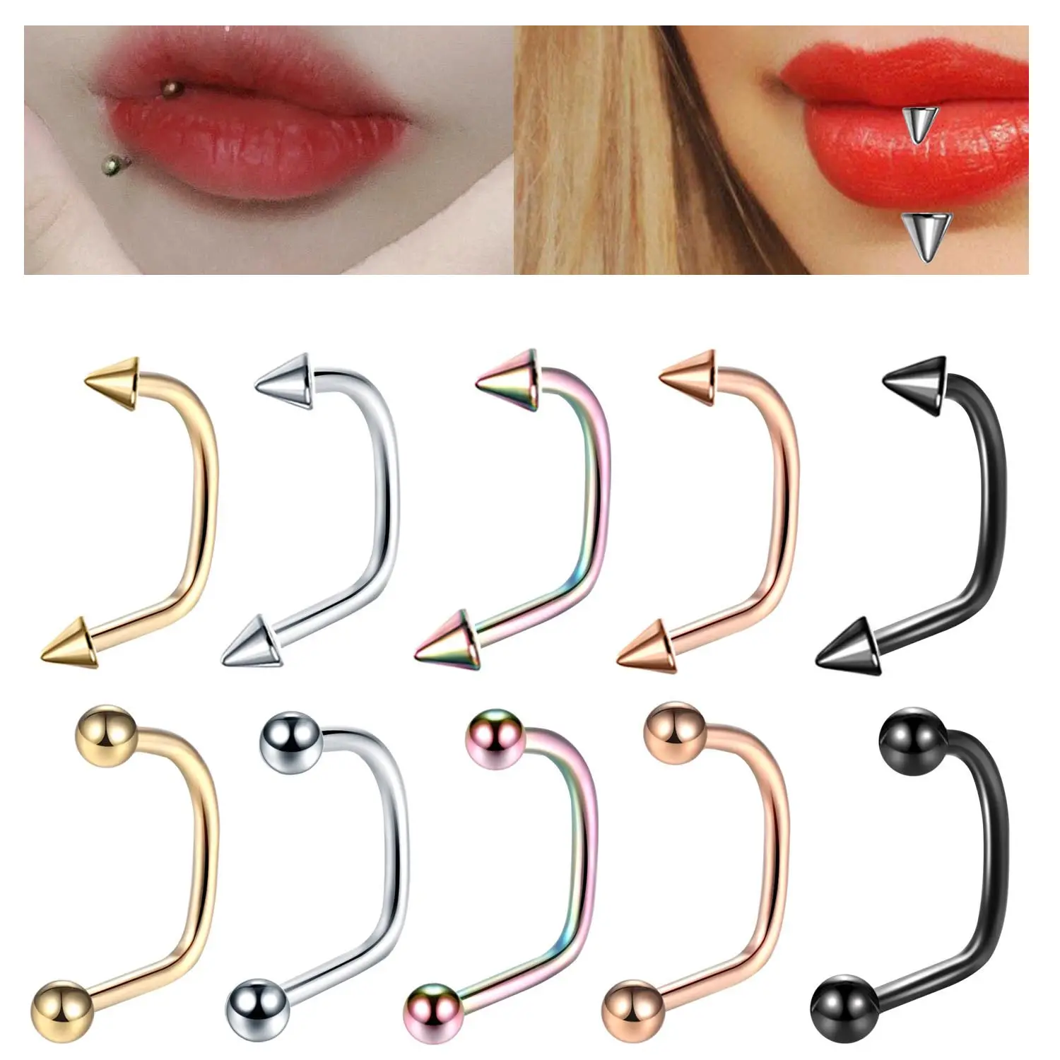 New 16G C-Shaped Surgical Steel Hoop Lip Rings Barbell Monroe Labret Medusa Piercing Jewelry for Women Men