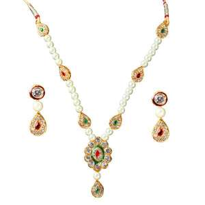 Kriaa 1100712 Maroon piedra austriaca chapado en oro collar conjunto joyería de moda para mujer - Product Image 1