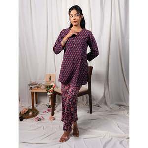 Conjunto coordinado de algodón estampado a mano en azul, Salwar Kameez Butti con diseño único dibujado a mano - Product Image 1