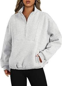 Factory Manufacturer Custom <b>Half</b> <b>Zip</b> Pullover Plus Size <b>Fleece</b> Blank Plain Cropped Oversized Jogger Sweatshirt <b>Womens</b> Hoodies - Product Image 5