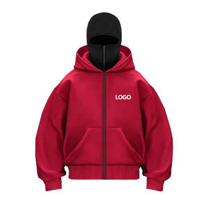 Sudadera con Capucha Doble Ninja con Logotipo Personalizado Bordado, Sudadera de Doble Capa con Cremallera Completa, Talla Grande, 100% Algodón Felpa, con Capucha Tipo Pasamontañas - Product Image 1